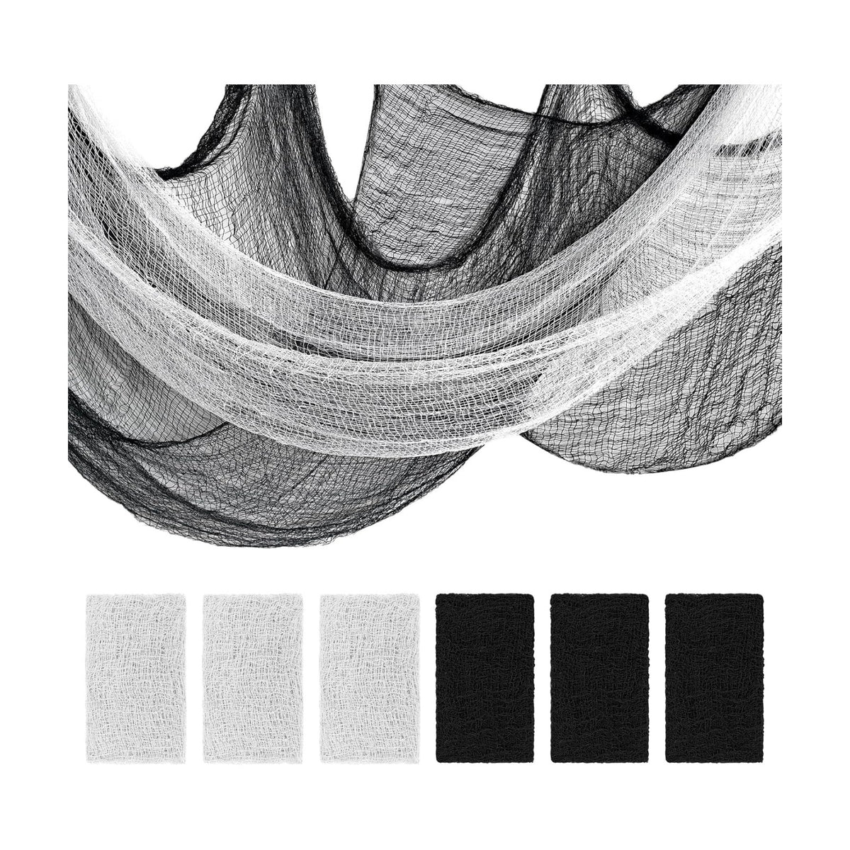 ZeeDix 6 Pack Halloween Creepy Cloth 30 × 75 Inch - Halloween Cheesecloth Decoration Spooky Scary Gauze Cheese Cloth for Party Supplies Outdoor Yard Home Wall Doorway(Black, White)
