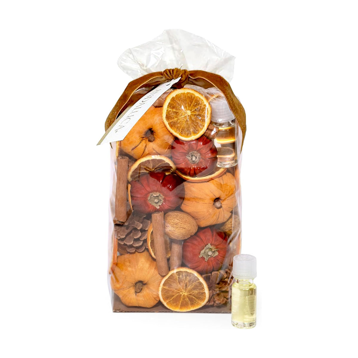 ANDALUCA Potpourri Mini Pumpkins, Cinnamon, Orange Slices & Pumpkin Spice Fragrance Vial Included Vase & Bowl Filler (Pumpkin Spice)