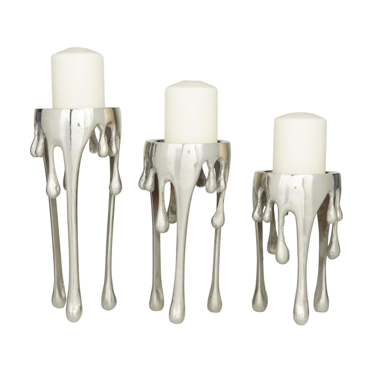 CosmoLiving by Cosmopolitan Aluminum Metal Abstract Decorative Candle Holder Melting Drip Candle Stand, Set of 3