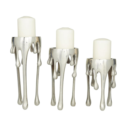 CosmoLiving by Cosmopolitan Aluminum Metal Abstract Decorative Candle Holder Melting Drip Candle Stand, Set of 3