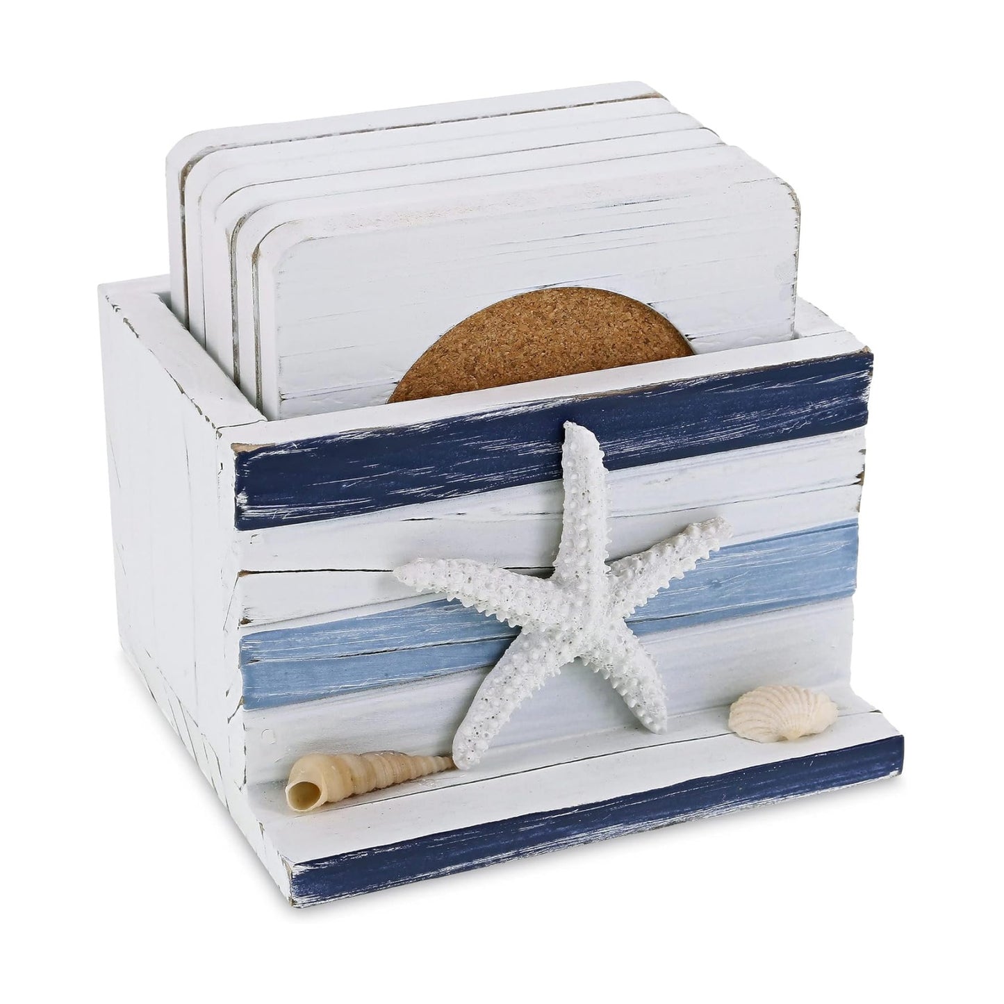 COTA Global Stripes Nautical Wooden Coaster Set / Blue