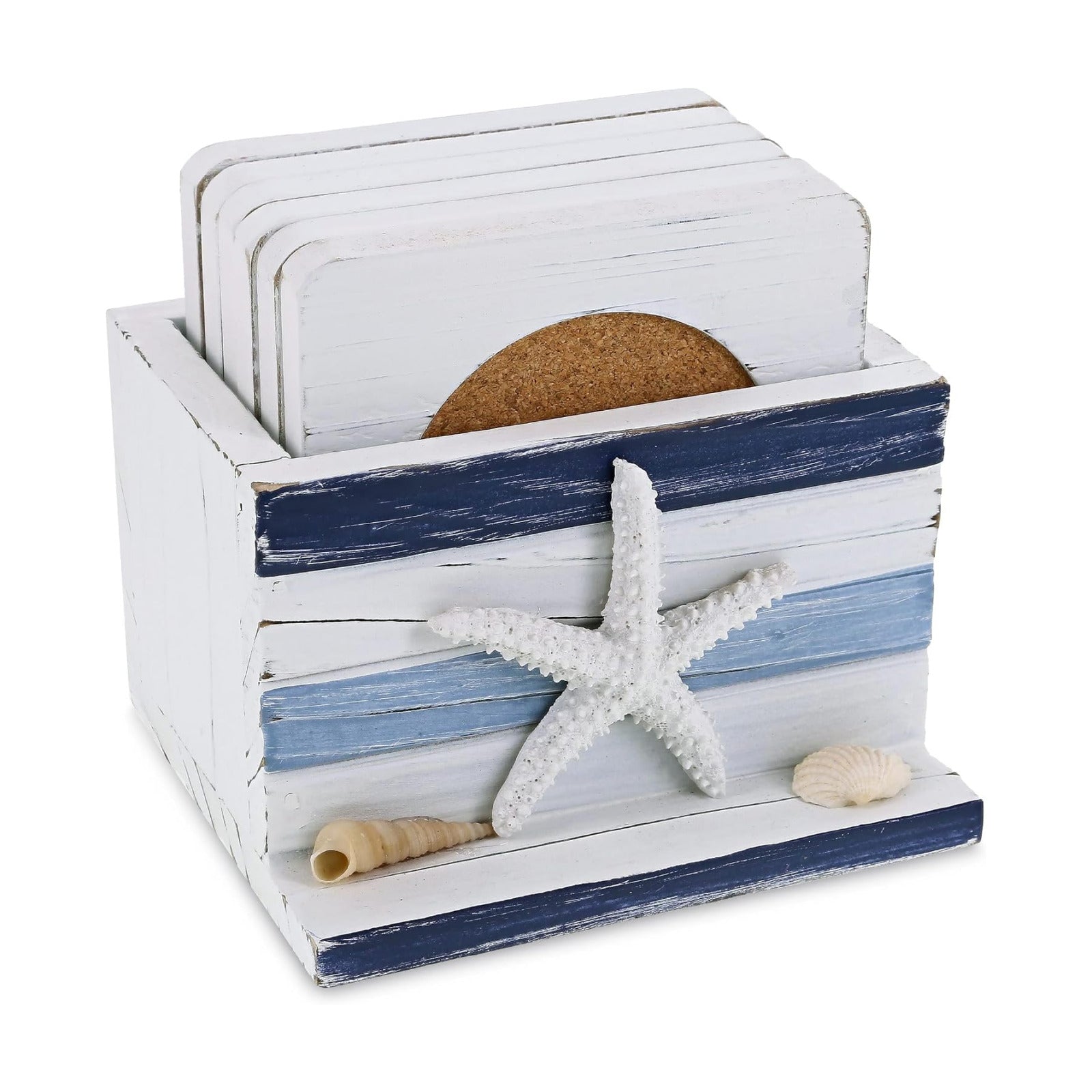 COTA Global Stripes Nautical Wooden Coaster Set / Blue
