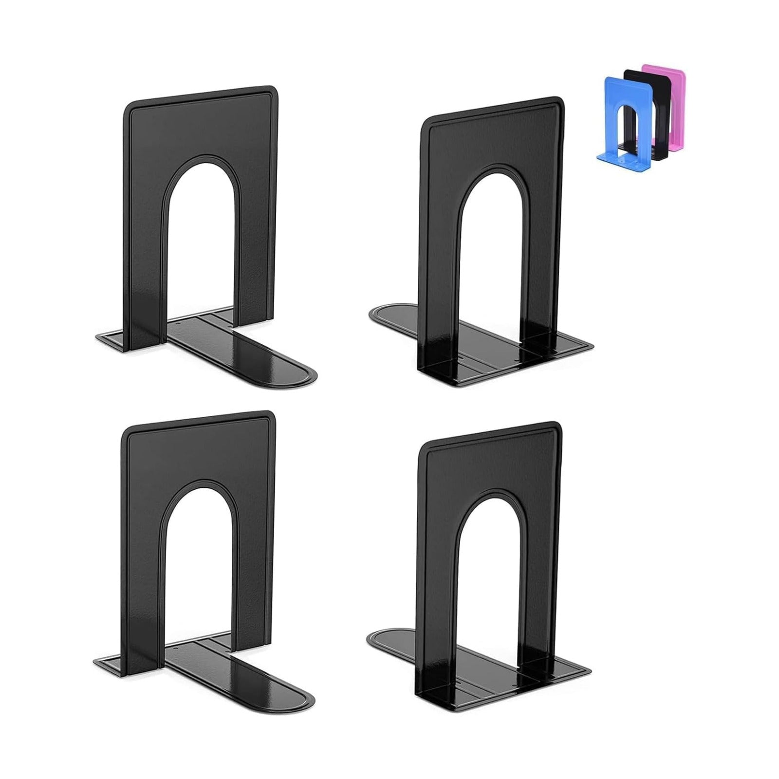 Book End Supports Heavy Duty Metal Bookend Support / Black / 2 Pairs/ / Set of 4