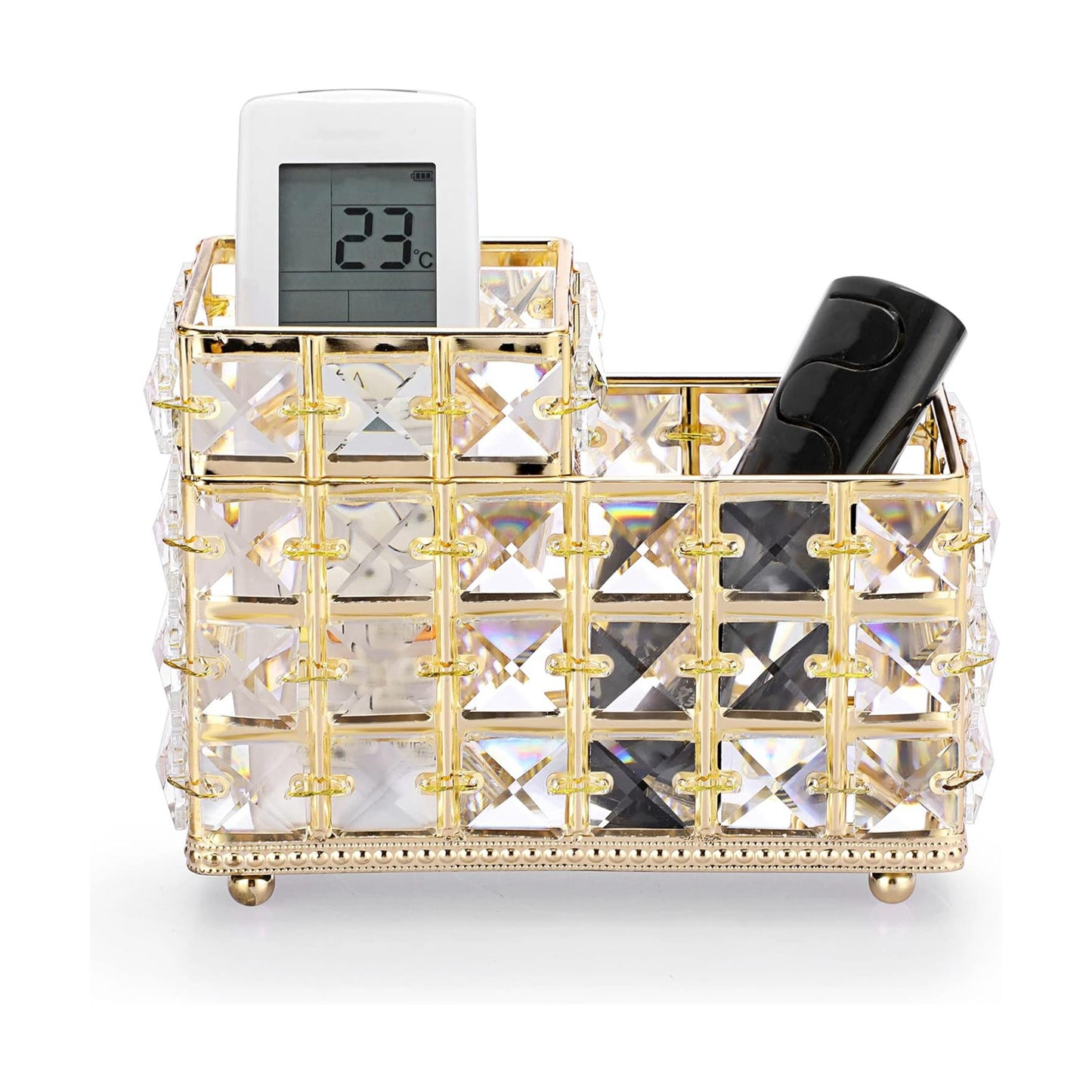 Crystal Remote Control Holder Gold Bling Makeup Brush Organizer Remote Caddy Candle / 2-slot, Gold