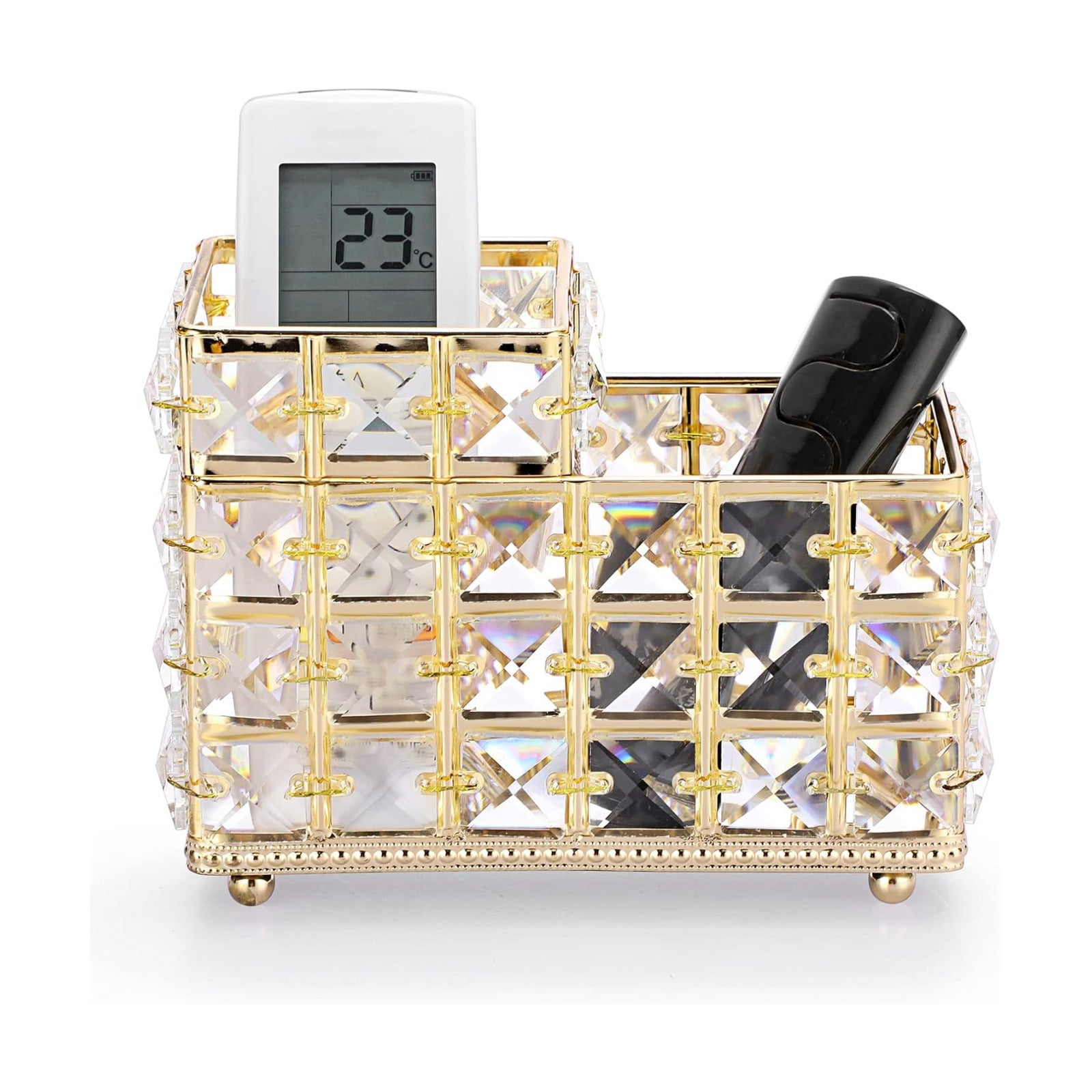 Crystal Remote Control Holder Gold Bling Makeup Brush Organizer Remote Caddy Candle / 2-slot, Gold