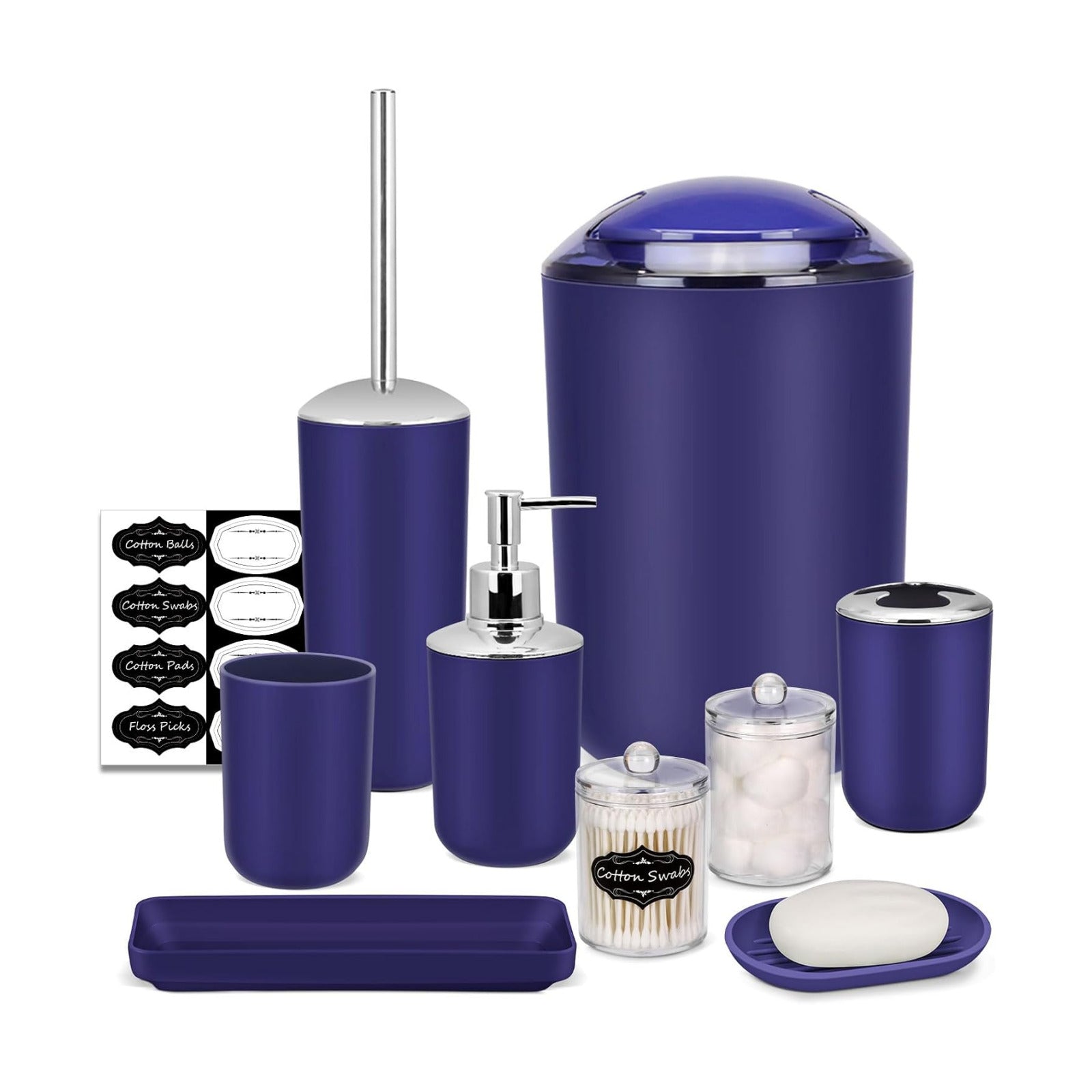 IMAVO Bathroom Accessories Set,Navy Blue Bathroom Set,9 Pieces Bathroom Accessory Set,Tray,Qtip Holders,Toilet