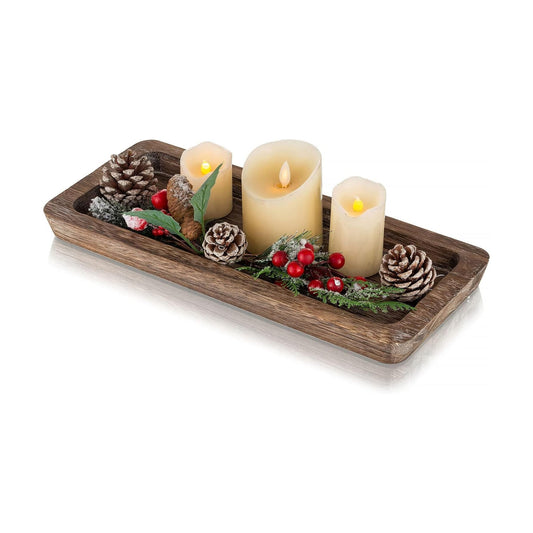 Wooden Decorative Tray Candle Holder / Rustic-rectangular