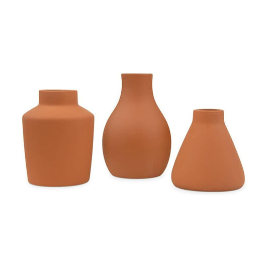 3-Piece Clay Table Vase Set / Brown Terra-cotta
