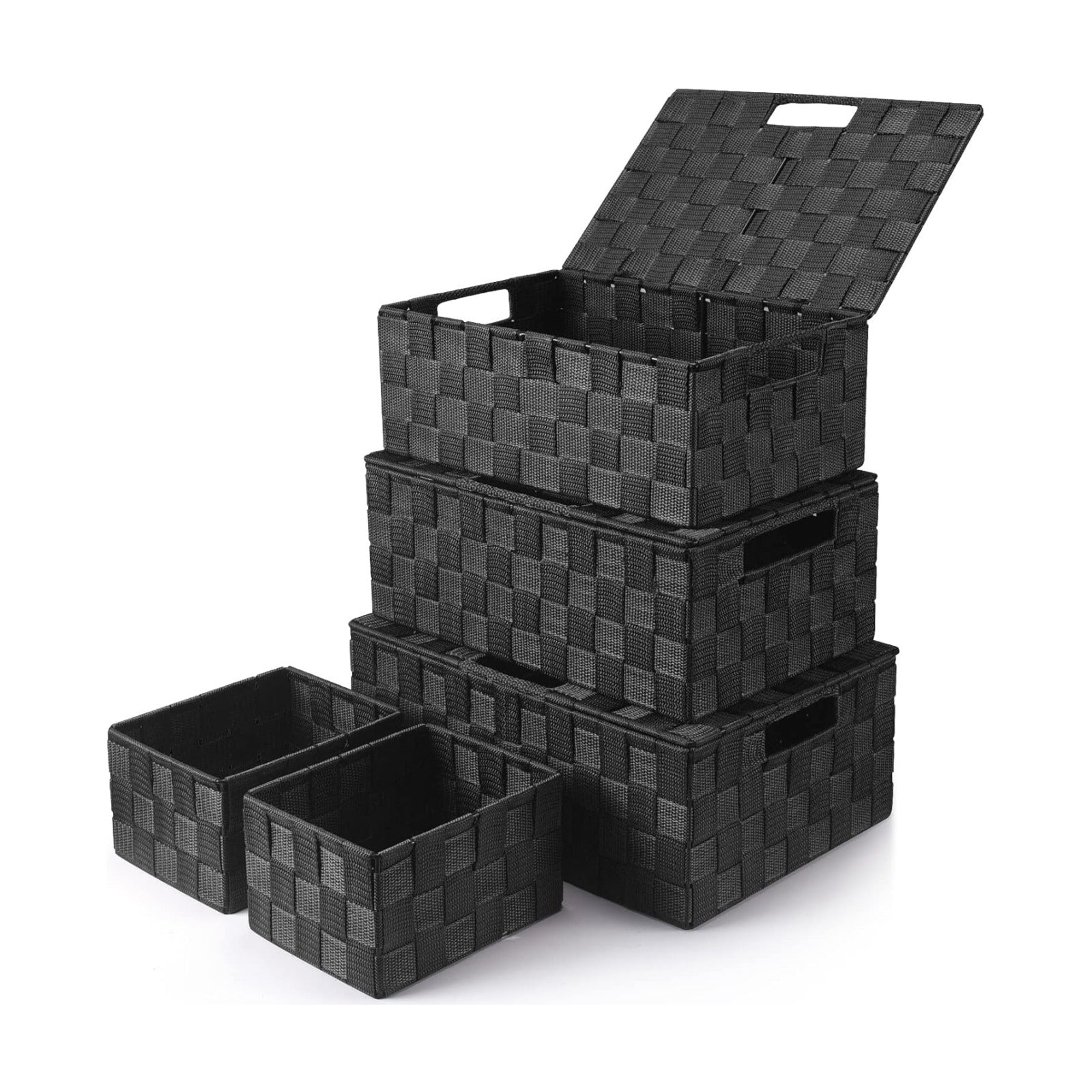Storage Baskets / Gift Small Basket / Black / with Lids / Set of 5