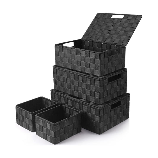 Storage Baskets / Gift Small Basket / Black / with Lids / Set of 5