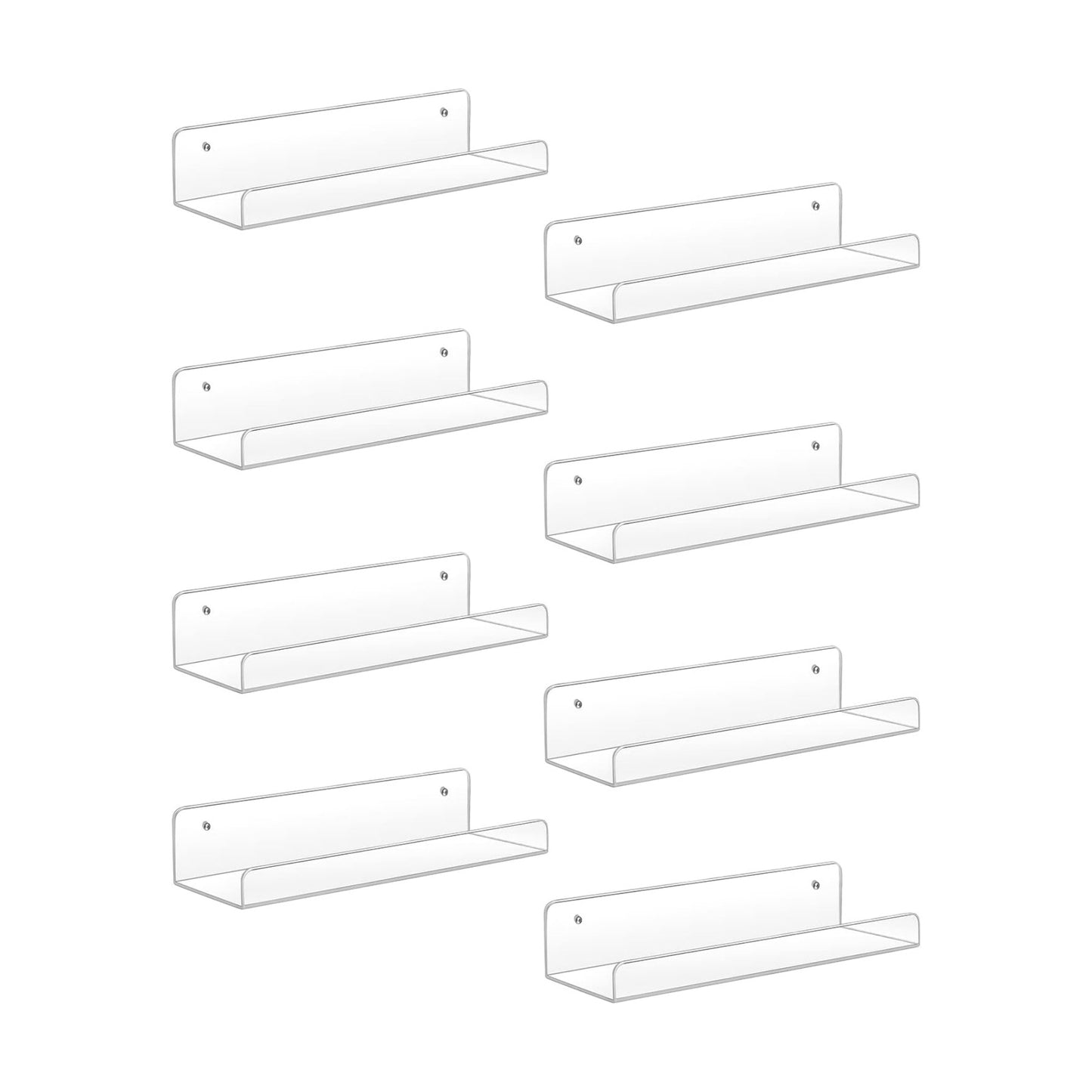 Sooyee Acrylic Shelves,8 Pack 15 Inch Floating Wall Mounted Shelves, Funko Pop Display Case,Invisible Kids Book
