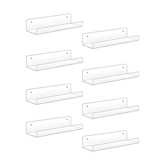 Sooyee Acrylic Shelves,8 Pack 15 Inch Floating Wall Mounted Shelves, Funko Pop Display Case,Invisible Kids Book
