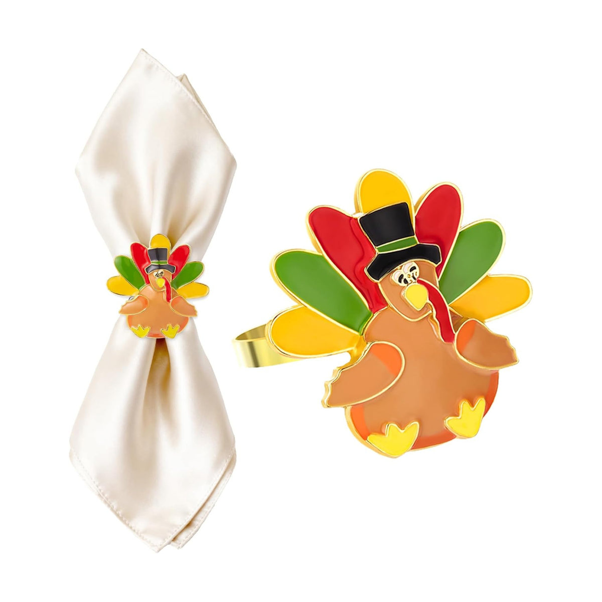 Halatool Thanksgiving Turkey Napkin Rings Set of 8, Alloy Fall Napkin Rings Dinner Tables Holders for Thanksgiving Weddings Holidays Gathering Dinner Party Decorations