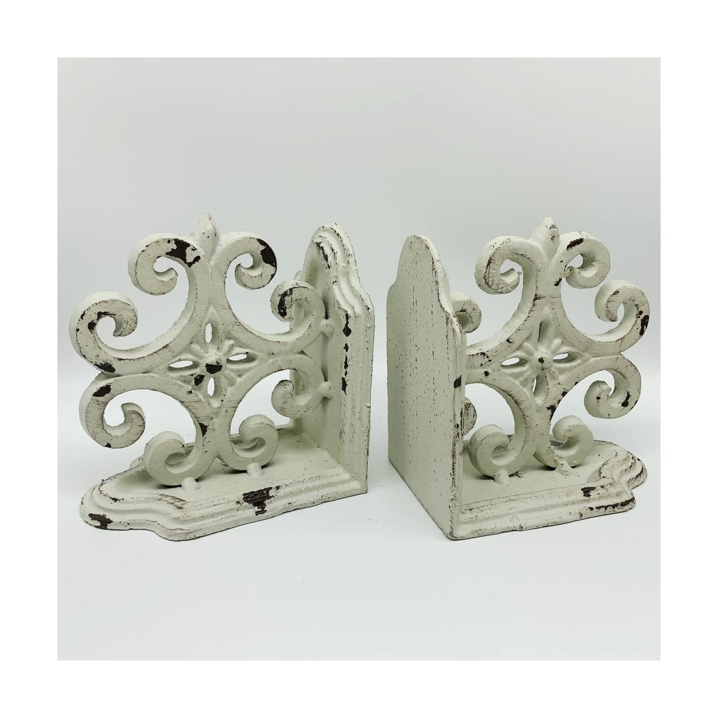 Decorative Bookends / Cast Iron Book Ends / Antique White / Set of 2