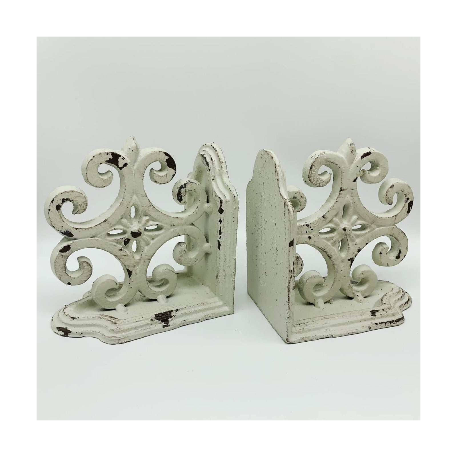 Decorative Bookends / Cast Iron Book Ends / Antique White / Set of 2