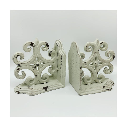 Decorative Bookends / Cast Iron Book Ends / Antique White / Set of 2