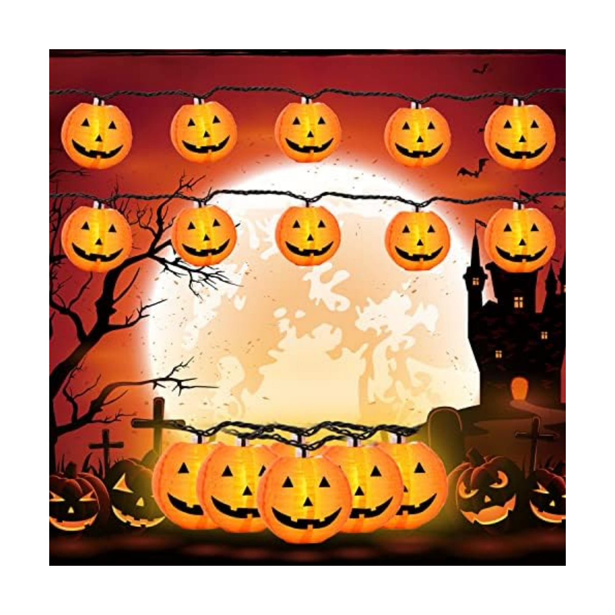 PASUTO Halloween Decorations Light Halloween Pumpkin Lantern String Lights, 10 Pack Jack O Lanterns Pumpkins Lights Plug in, 8.5FT Mini Pumpkin Light Connectable Indoor/Outdoor Halloweens Decorations