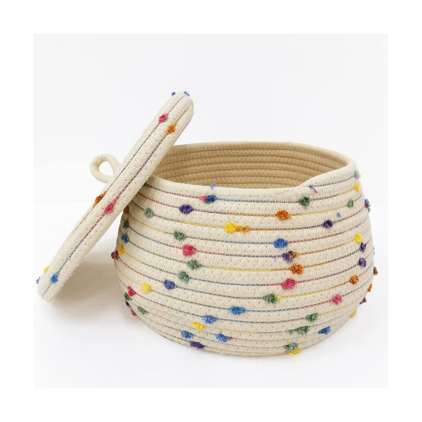 Small Round Woven Storage Basket / Rainbow 1 / 10 x 6