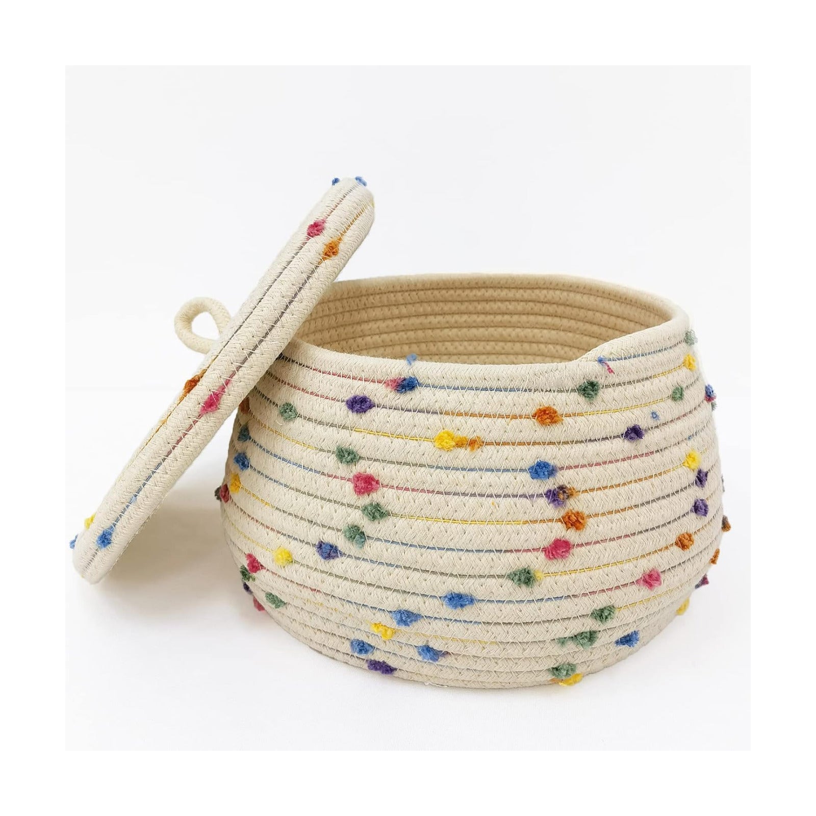 Small Round Woven Storage Basket / Rainbow 1 / 10 x 6