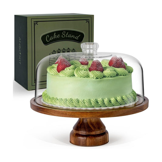 Wooden Cake Display Stand / Acrylic Dome -footed