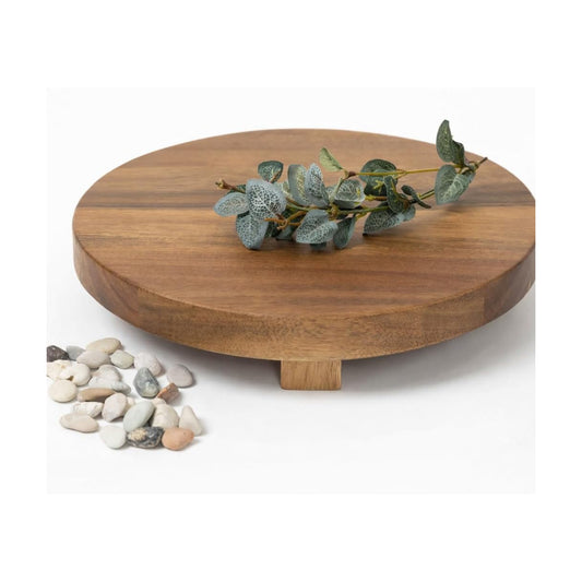 footed wooden tray / wood pedestal stand