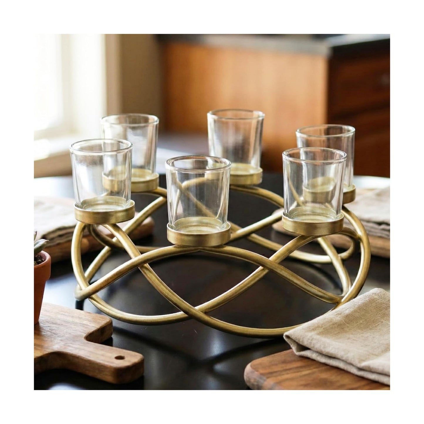 Centerpieces for Table Decor, Tealight Candle Holder, Gold/Clear | Wedding Event & Ramadan Decor, Round Patio Umbrella