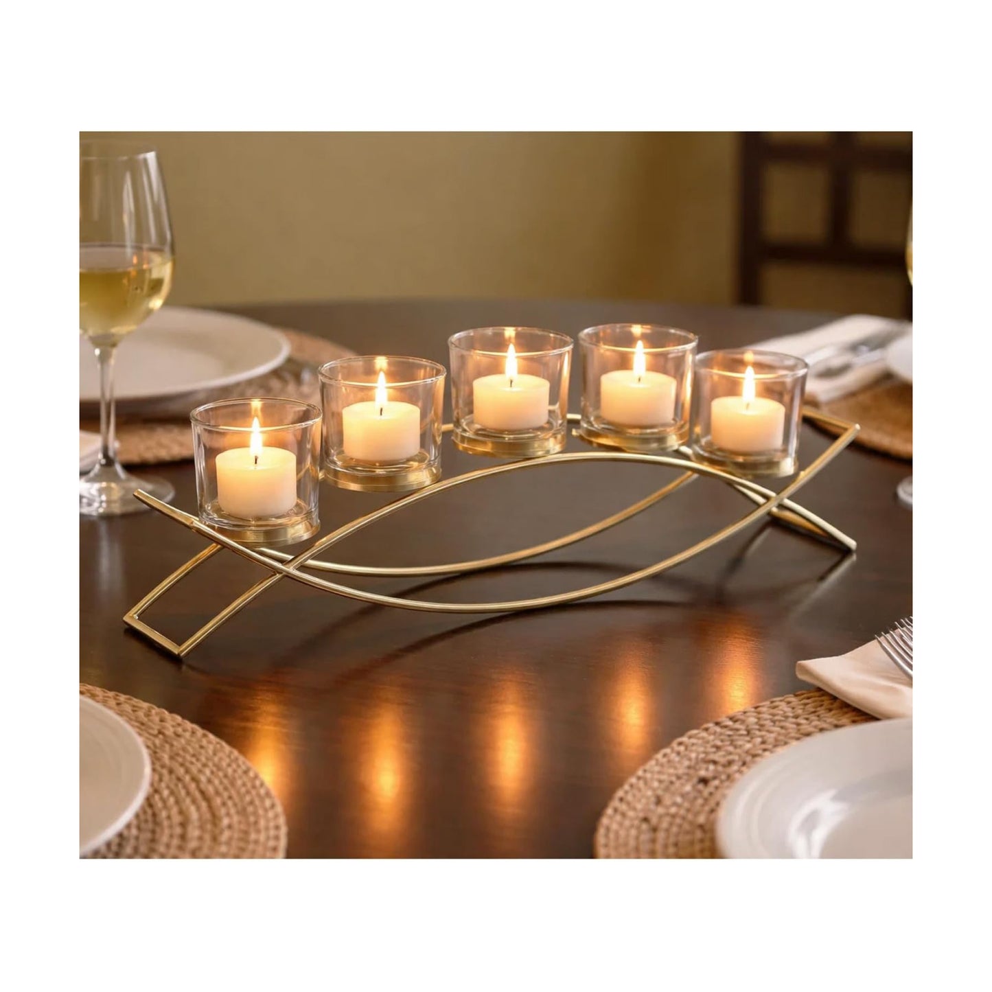 Centerpieces for Tables, Dining Room Candle Holder Decor, Gold | Votive Candle Holders, Wrought Iron 5 Cup Candelabra