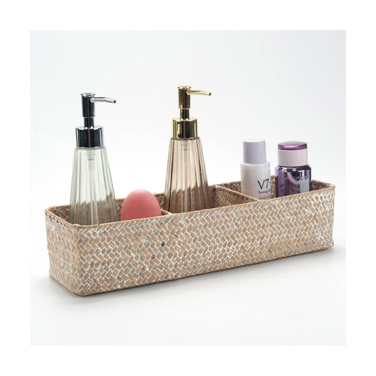 Seagrass Storage Basket 3 Sections Woven Shelf / Whitewash 3 Sections Without Lid / 14.6 x 4.7 x 3.1