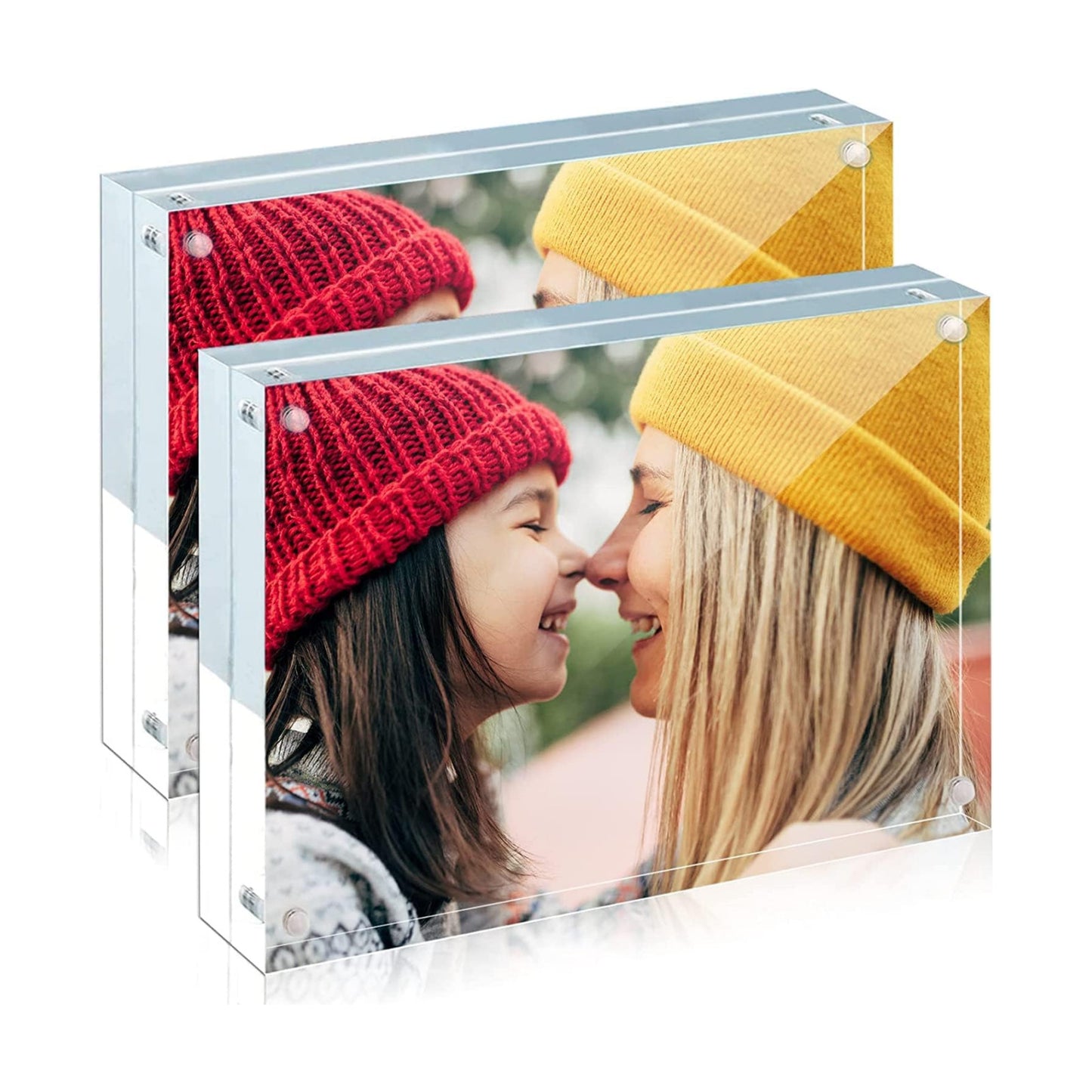 ILYXY 2 Pack Acrylic Frame 8x10, 20% Thicker, 24mm Thick Frameless Clear Picture Frame, Double Sided Magnetic Photo