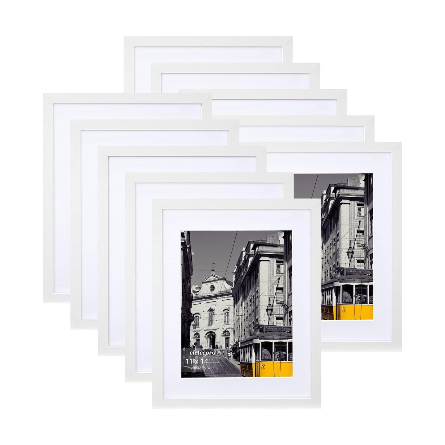 eletecpro 11x14 Picture Frames, Acrylic Cover, White, Set of 10 | Display Photo 8x10 with Mat or 11x14 without