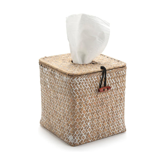 Seagrass Square Tissue Box Cover Woven Napkin Holder Decorative / Whitewash / 5.5 x 5.5 x 5.5