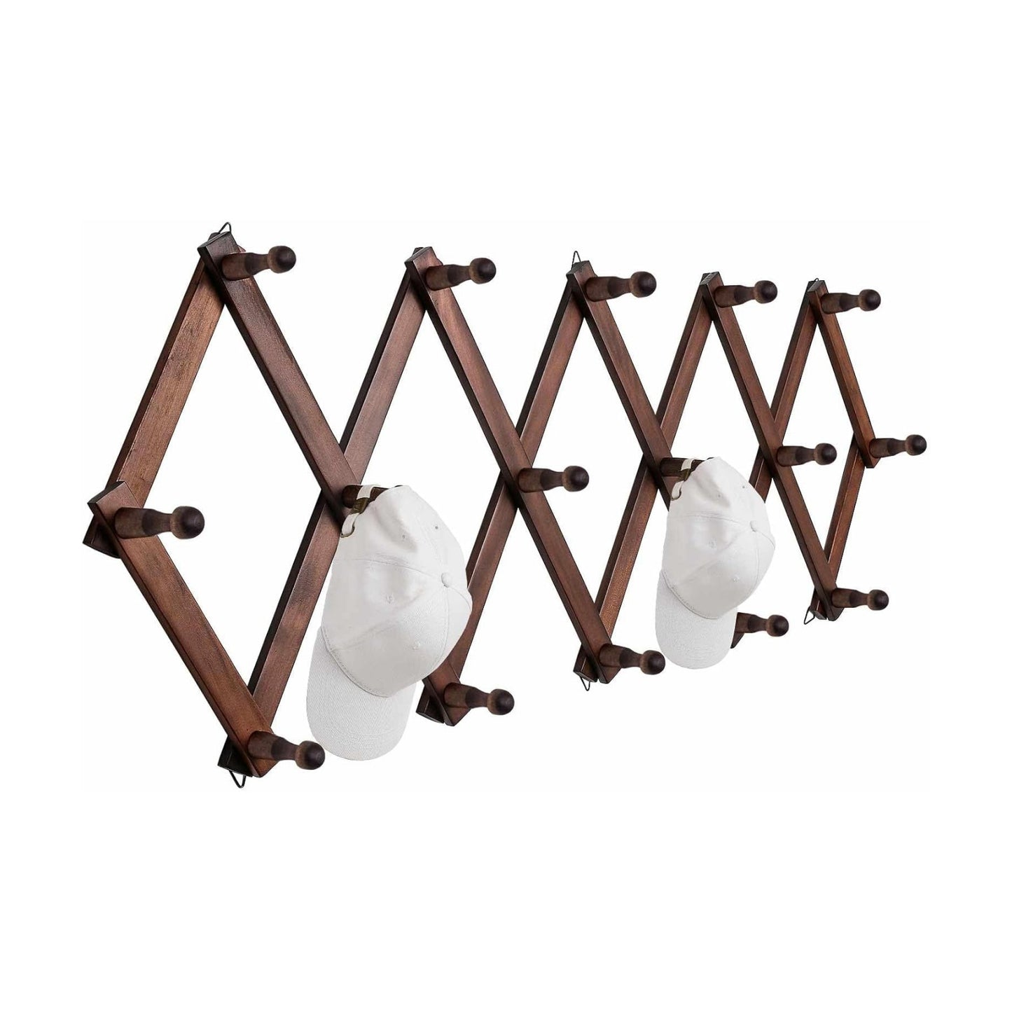 SCUNDA Hat Rack for Wall, Expandable Wall Hat Holder with 16 Hooks, 16 inch Wooden Wall Hook for Baseball Caps,Cowboy