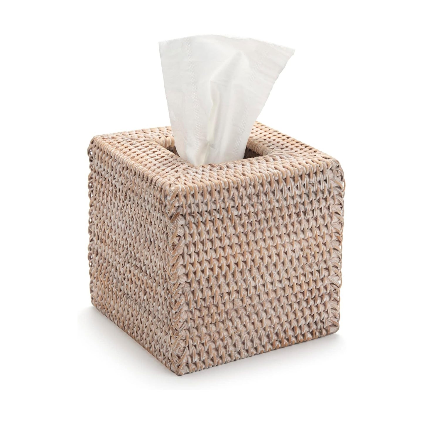 Rattan Tissue Box Cover Natural Woven Facial Napkin Holder Square / White / 5.5 x 5.5 x 5.9