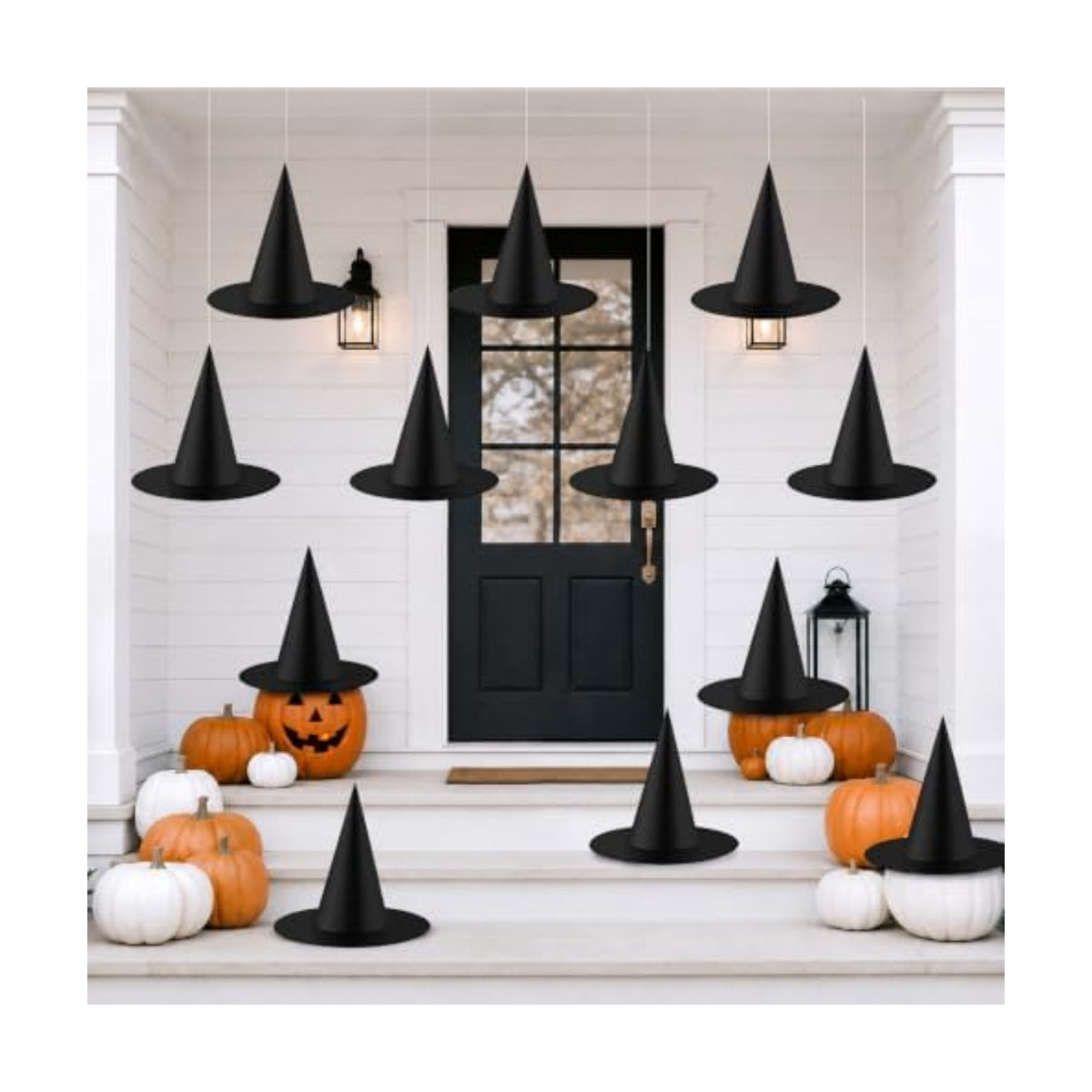 XIMISHOP 12pack Halloween Witch Hats Decortions with 3D Bats Wall Decor