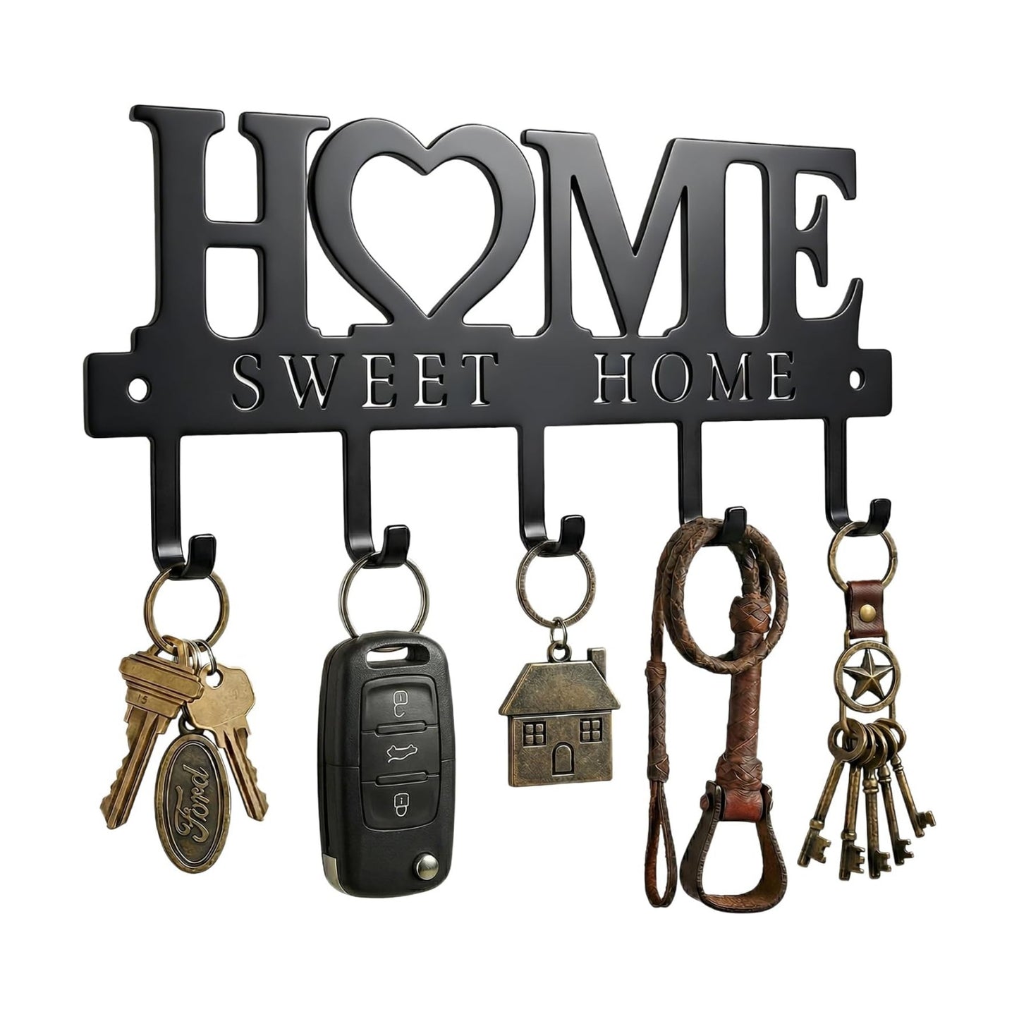 Entryway Wall Key Holder with 5 Hooks, Metal Key Rack Wall Mount for Keys, Bags and Leashes, Decorative Organizer for