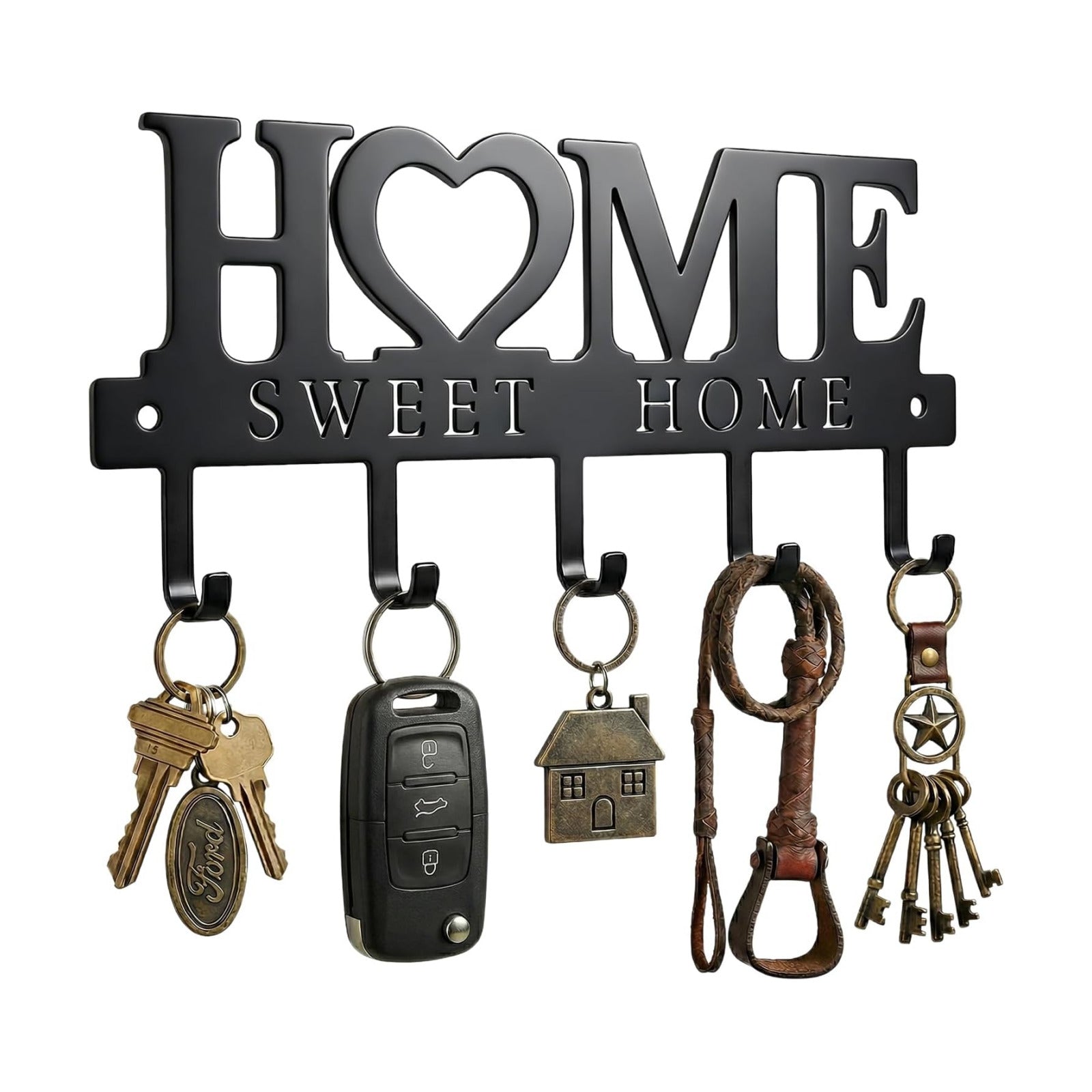 Entryway Wall Key Holder with 5 Hooks, Metal Key Rack Wall Mount for Keys, Bags and Leashes, Decorative Organizer for
