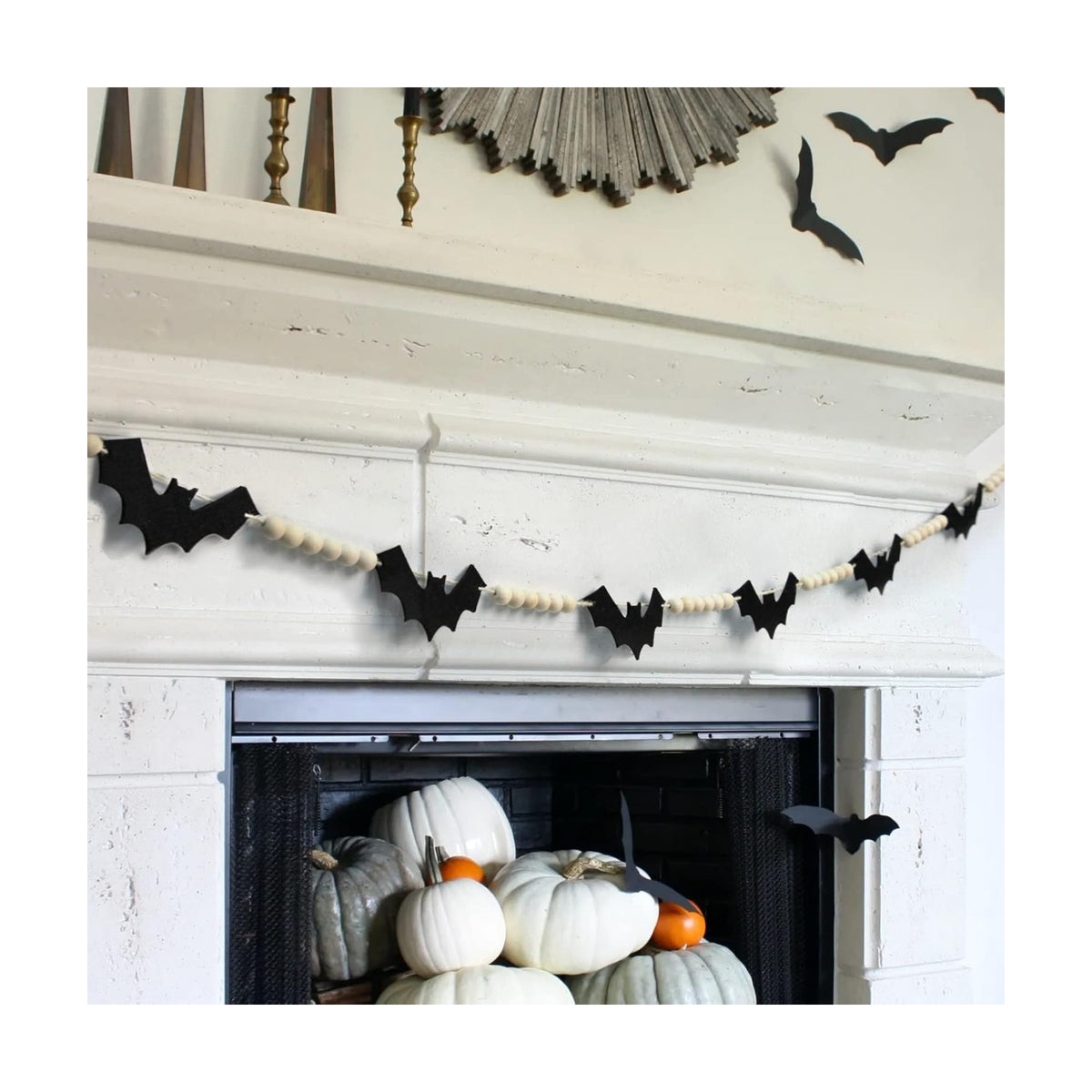 DAZONGE Halloween Wood Felt Bat Garland for Halloween Decorations Indoor