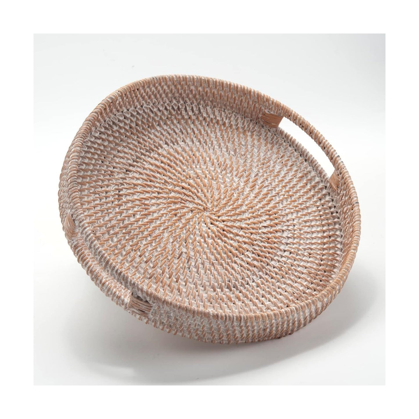 Round Rattan Serving Tray Decorative Woven Ottoman Trays / 11.8 / Whitewash / White / 11.8 x 2