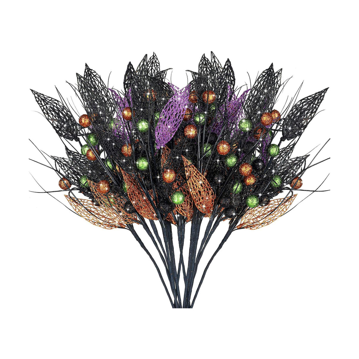 Geosar 8 Pcs Halloween Floral Picks Glitter Branches, Berries