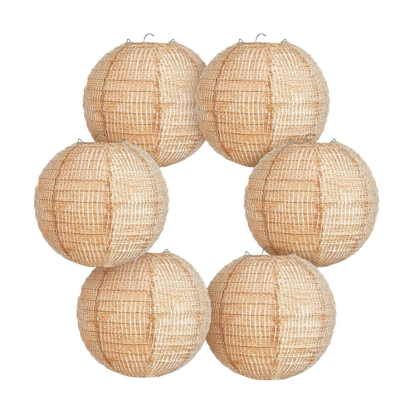 Print Burlap Paper Lanterns Round Chinese Paper Lanterns Farmhouse Boho / 8 Inch / Set of 6