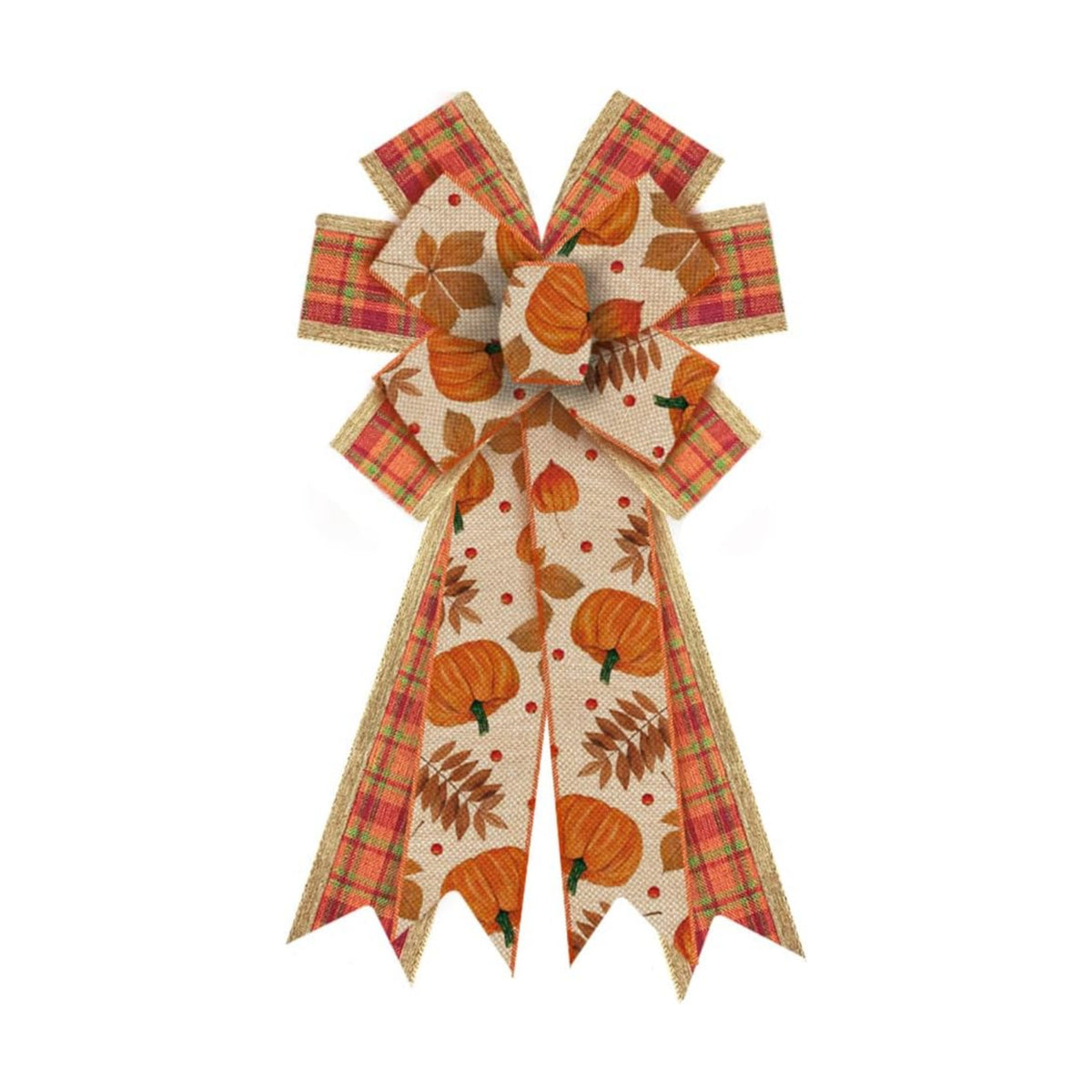 Large Fall Wreath Bows - Thanksgiving Plaid Burlap Bows for Wreaths, Tree Toppers & Home Decor