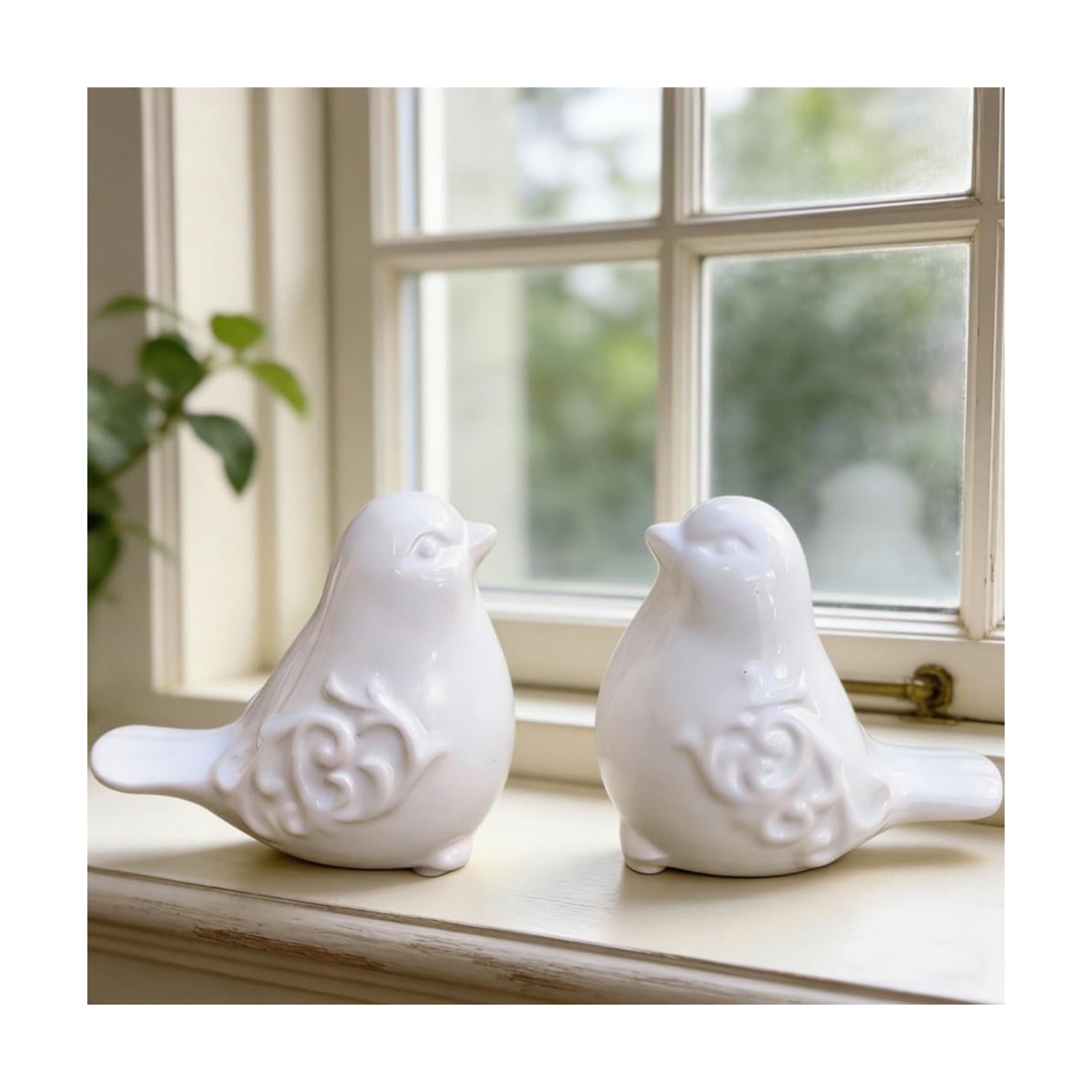 Ceramic Bird Figurines Decorative Bird Ornaments Statue / White / Set of 2