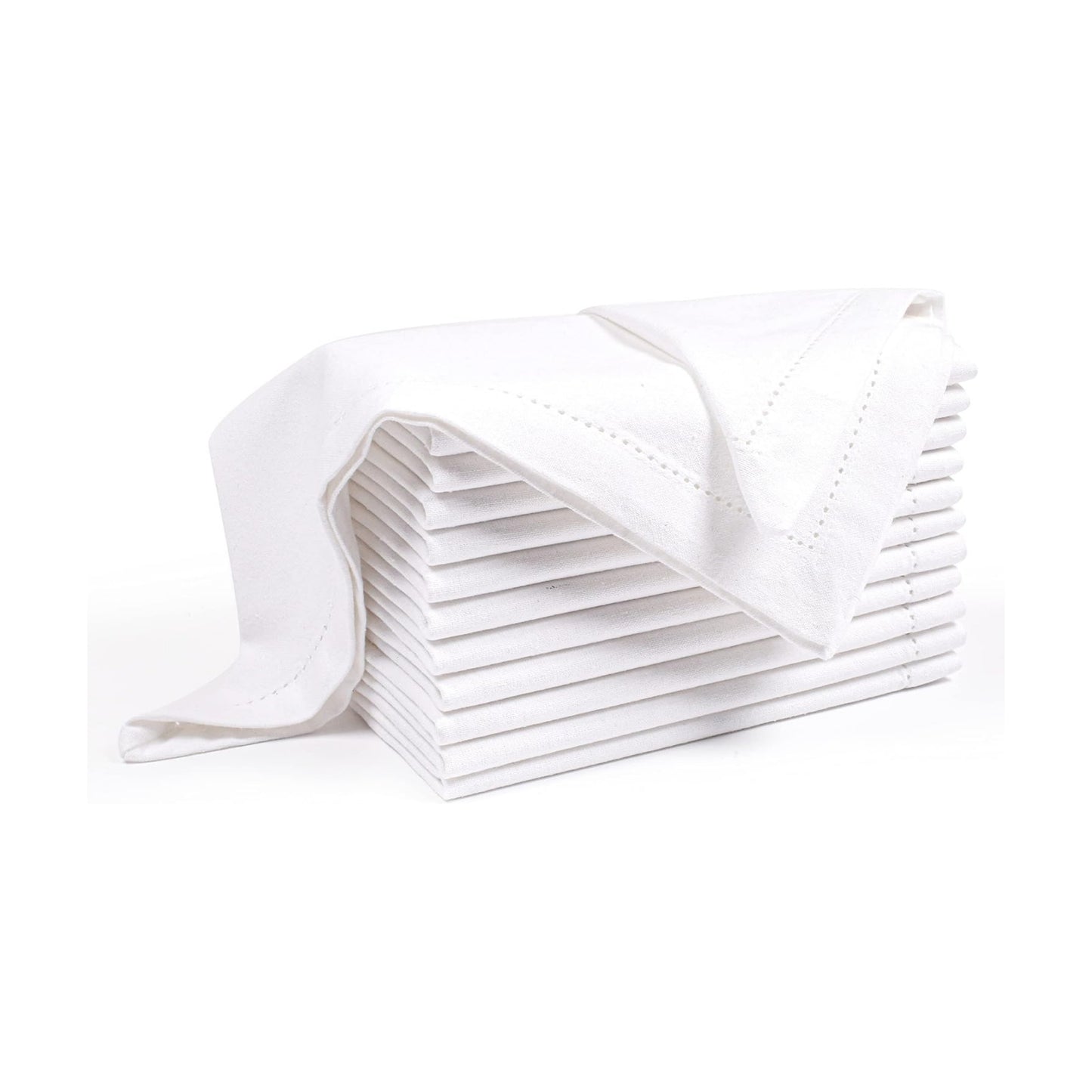 Plisa White Cotton Cloth Dinner Napkins Set of 12, 18x18 Inch | Hemstitched 100% Cotton Fabric Napkins - Soft &
