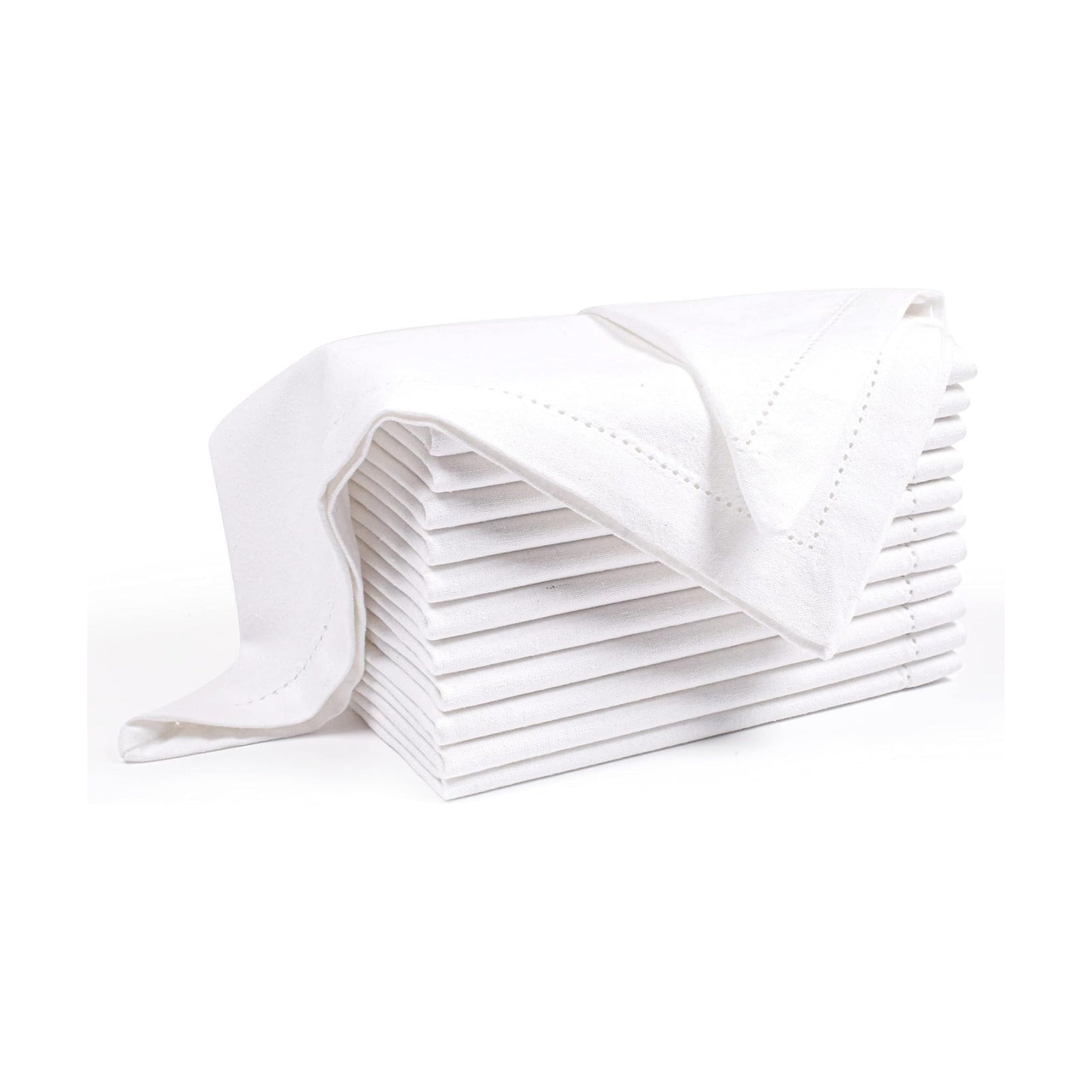 Plisa White Cotton Cloth Dinner Napkins Set of 12, 18x18 Inch | Hemstitched 100% Cotton Fabric Napkins - Soft &