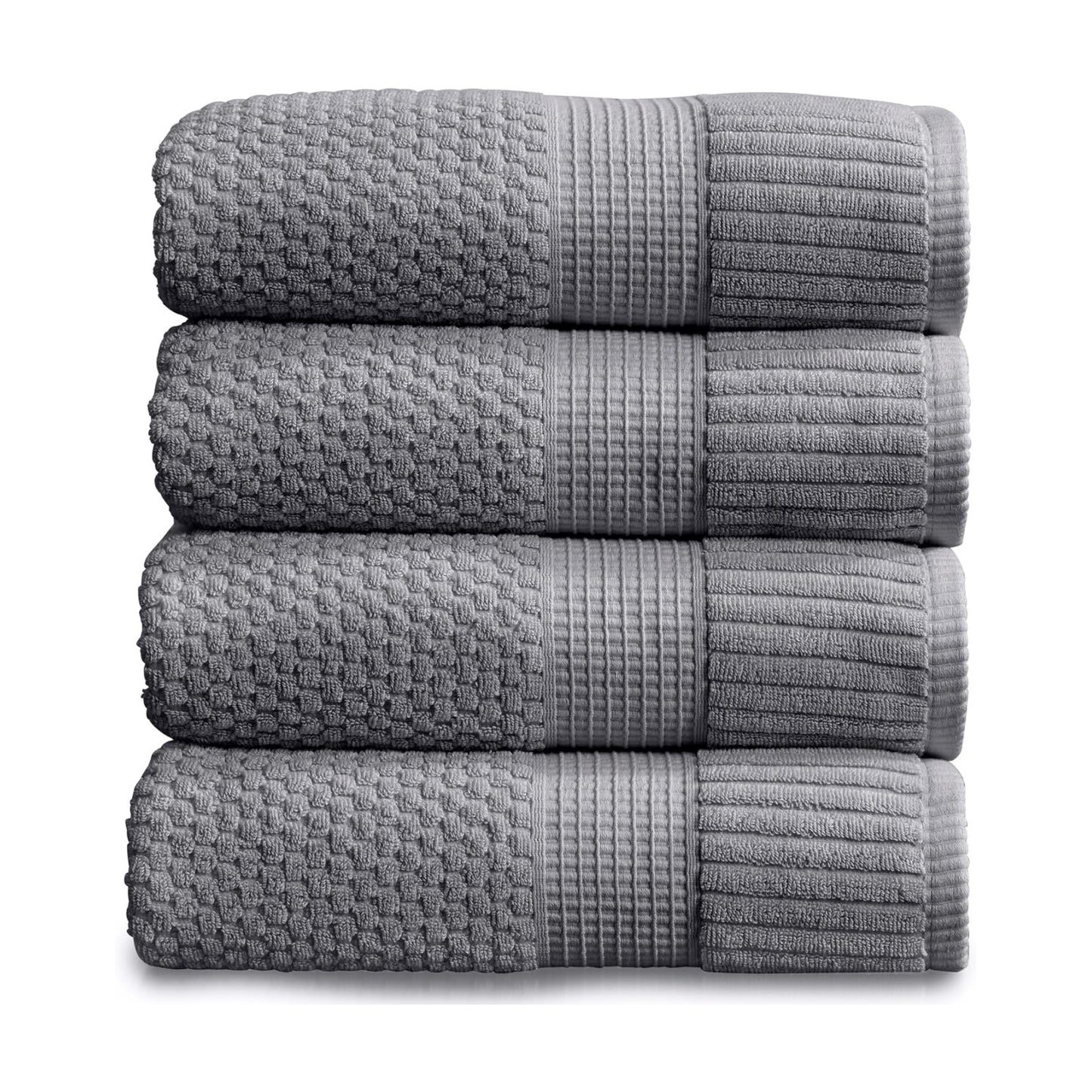 NY Loft 100% Cotton 4-Pack Bath Towel Set | Grey | Oeko-TEX | Quick-Dry | Four 30" x 52" Bath Towels | Super Absorbent