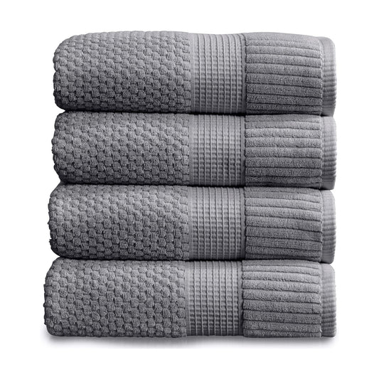 NY Loft 100% Cotton 4-Pack Bath Towel Set | Grey | Oeko-TEX | Quick-Dry | Four 30" x 52" Bath Towels | Super Absorbent