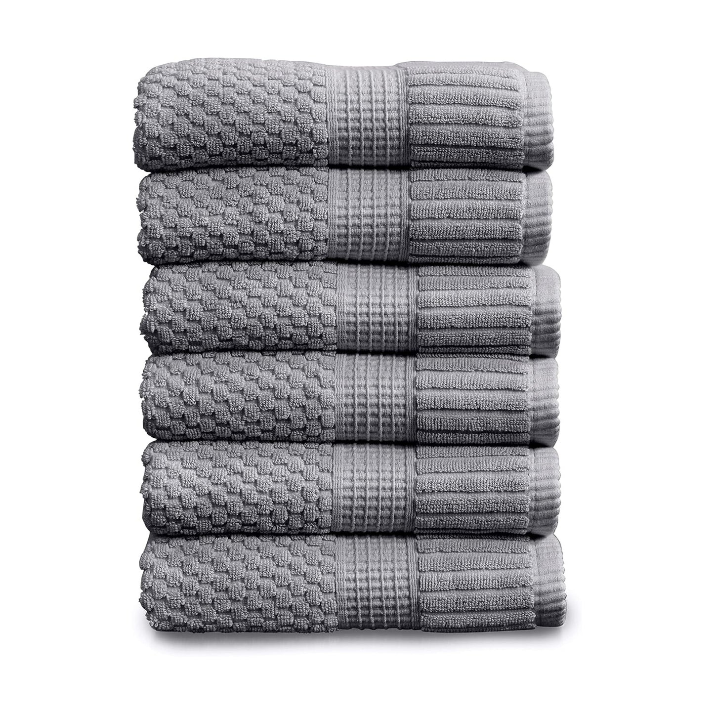 NY Loft 100% Cotton 6-Pack Hand Towel Set | Grey | Oeko-TEX | Quick-Dry | Six 16" x 28" Hand Towels | Super Absorbent