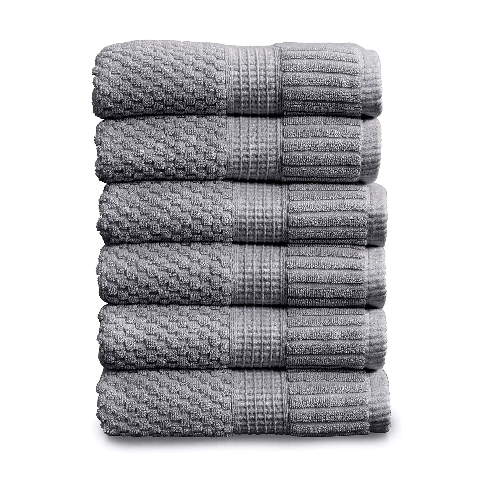 NY Loft 100% Cotton 6-Pack Hand Towel Set | Grey | Oeko-TEX | Quick-Dry | Six 16" x 28" Hand Towels | Super Absorbent