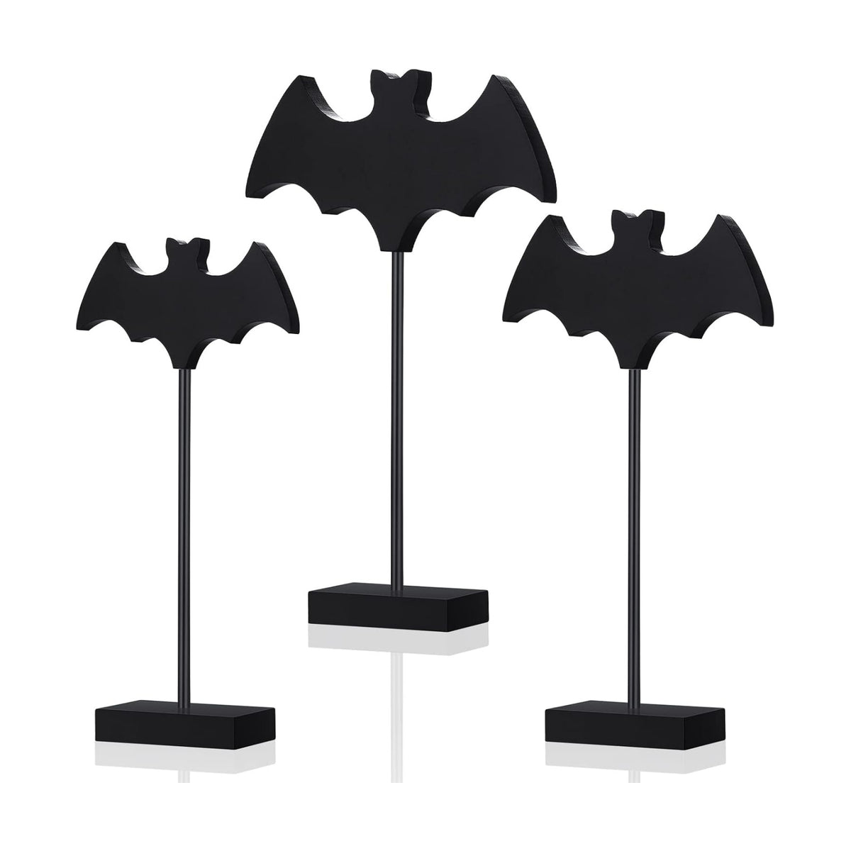 3 Pcs Halloween Table Decor Wood Bat Signs, Black