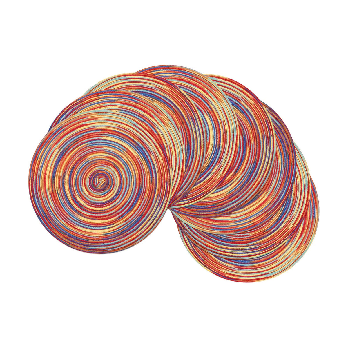 SHACOS Round Braided Placemats Set of 8 Washable 15 inch Round Table Mats Colorful Variegated Woven Place Mats for Dining Table (Rainbow Red, 8)